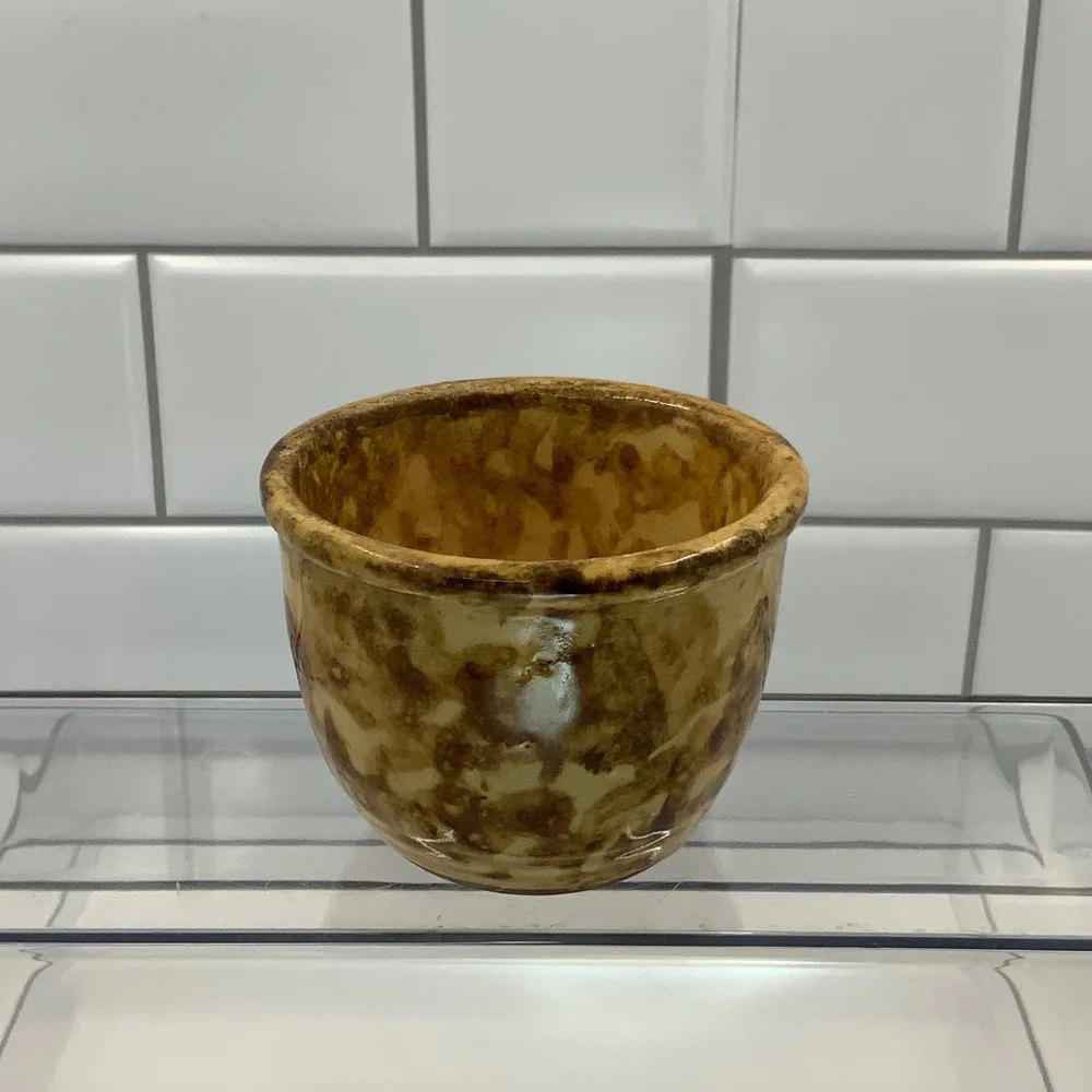 Vintage Yellow Ware Custard Cup 556 Stoneware Brown 3.5x3in